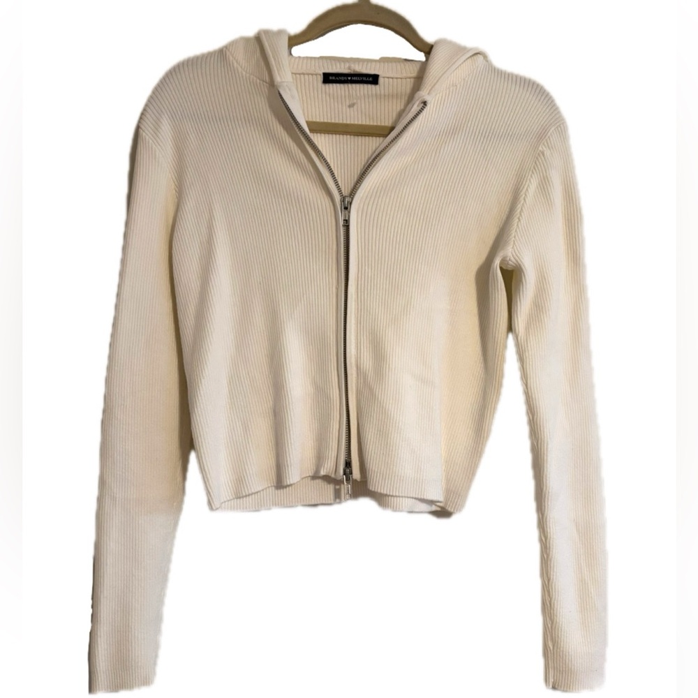 Brandy Melville White Zip-Up Hoodie